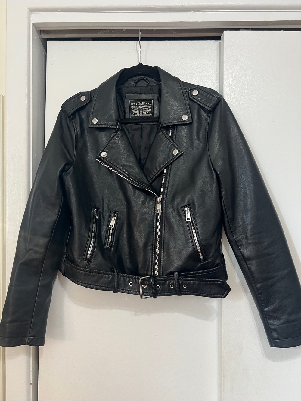 Levi's Black Moto Leather Jacket with Belt